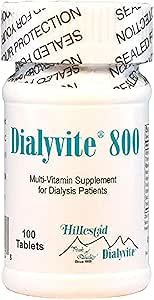Laboratorios Hillestad Dialyvite 800 Suplemento Multi-Vitamin para Pacientes de Diálisis, 100 Tabletas, Amarillo, Original