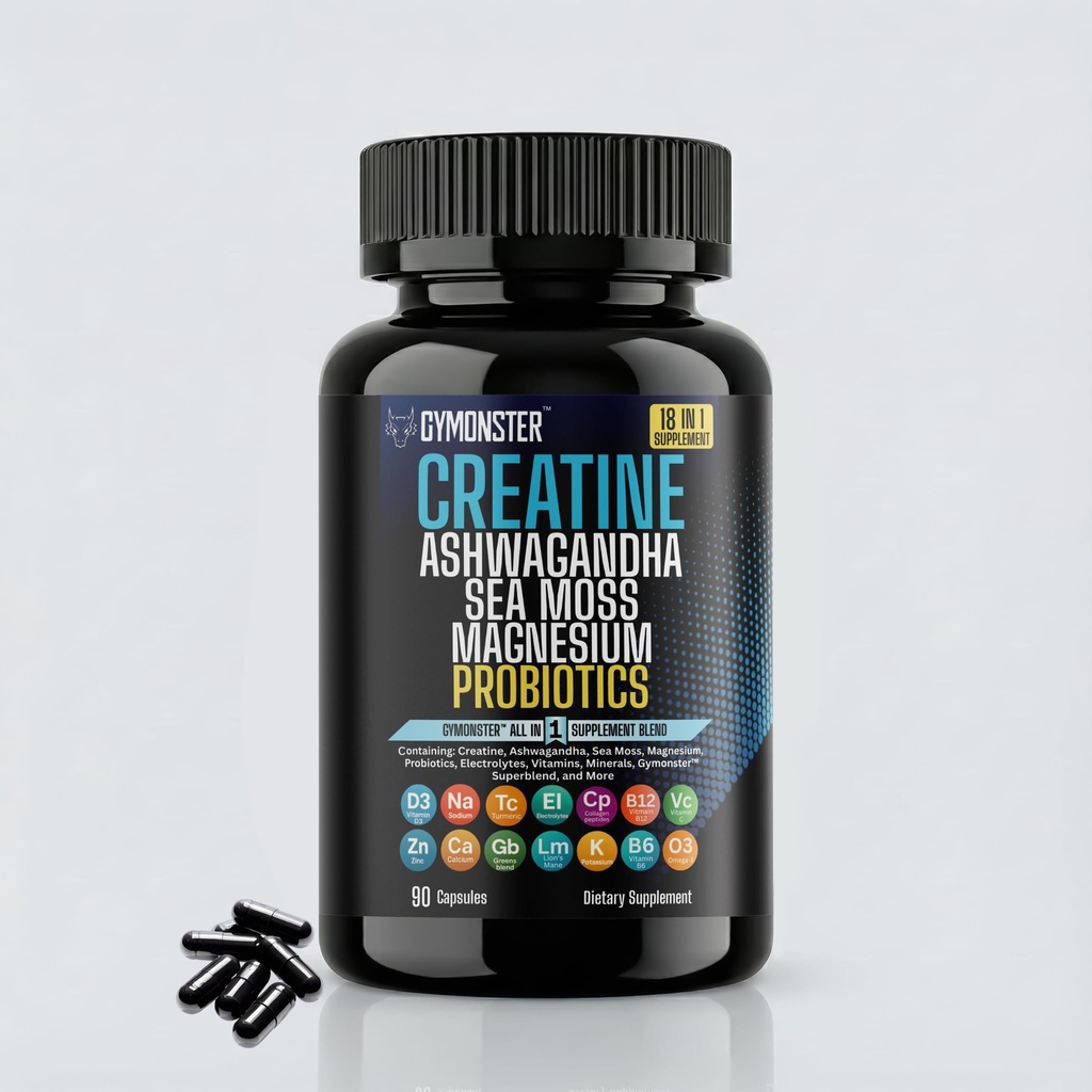 Creatine All in One Supplement Capsules – Ashwagandha – Sea Moss – Magnesium – Probiotics