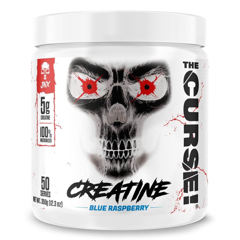 JNX SPORTS The Curse! Creatine Monohydrate Blue Raspberry 50 Servings | Pure Micronized Creatine 5g Per Serving | 350g - 12.3 Ounce