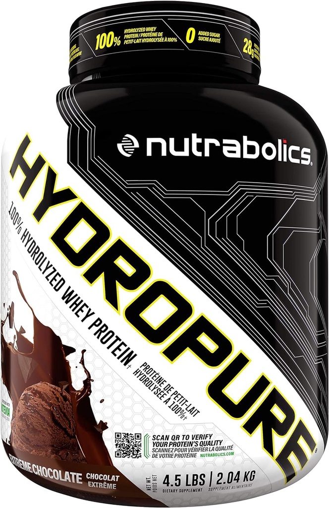 Nutrabolics Hydropure Whey Protein Powder | 100% Hydrolyzed Whey Protein | 28g Protein, Fast Absorbing Protein, Low Fat, Low Carbs | 57 Servings, 4.5LB (Extreme Chocolate)