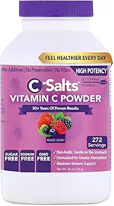 C-Salts Vitamin C Powder Supplement - 100% Pure High Dose Buffered Vitamin C Powder for Immune Support - Organic, Sugar-Free, Vegan, Non-GMO, Stomach-Friendly, Mixed Berry 26oz