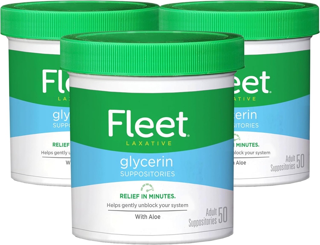 Supositorios de Glicerina Laxante para el estreñimiento de adultos, 50 Cuenta, 3 Pack