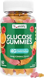 YUM-V'S Glucose Gummies – Fast Acting Glucose Gummy – Great Tasting – Gluten Free, Vegan, Non-GMO – Orange & Berry Natural Flavor – 60 Chewable Gummies for Adults &amp; Kids