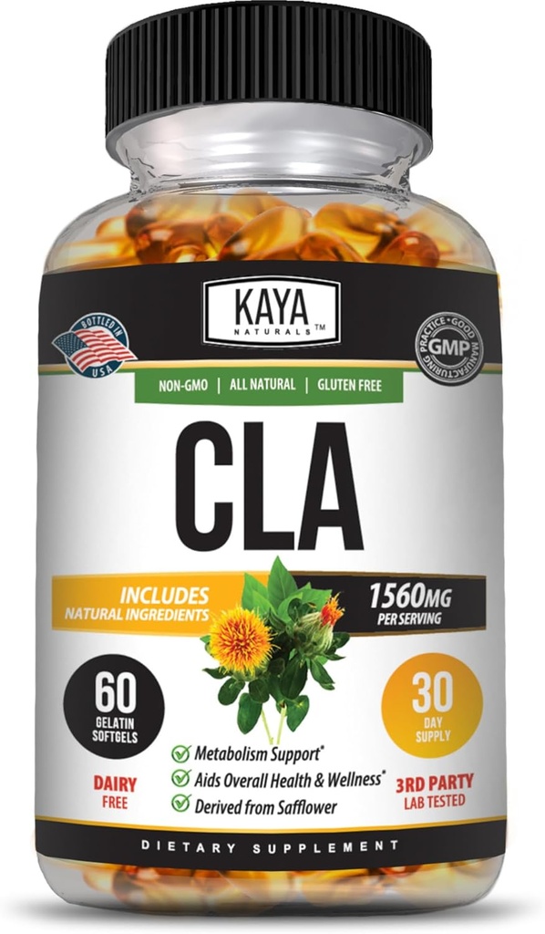 Kaya Naturals CLA Capsules – Ácido Linoleico Conjugado – Sin Gluten-Free (60 Cuenta (Pack of 1))