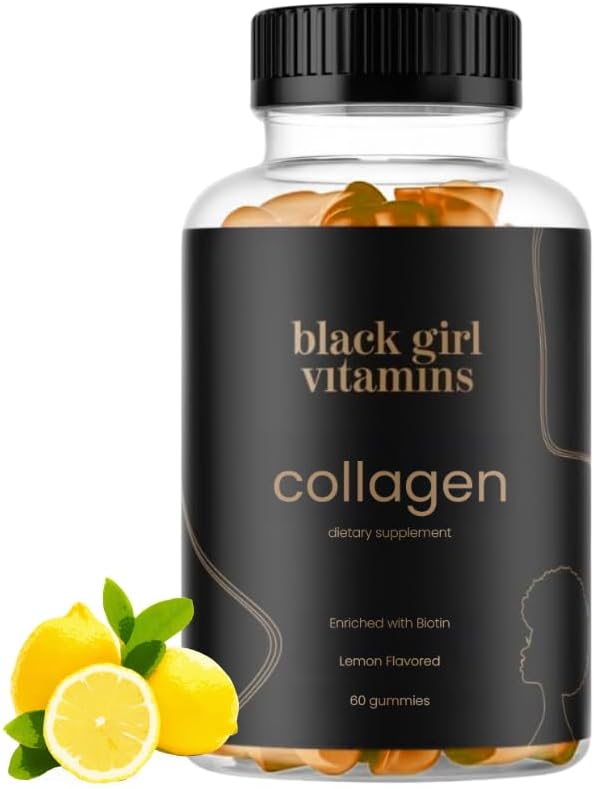 Black Girl Vitamins - Colagen Gummies for Hair, Skin, and Nail Support, with Vitamin C, Vitamin E, and Biotin, Gluten-Free, (Lemon), 60ct