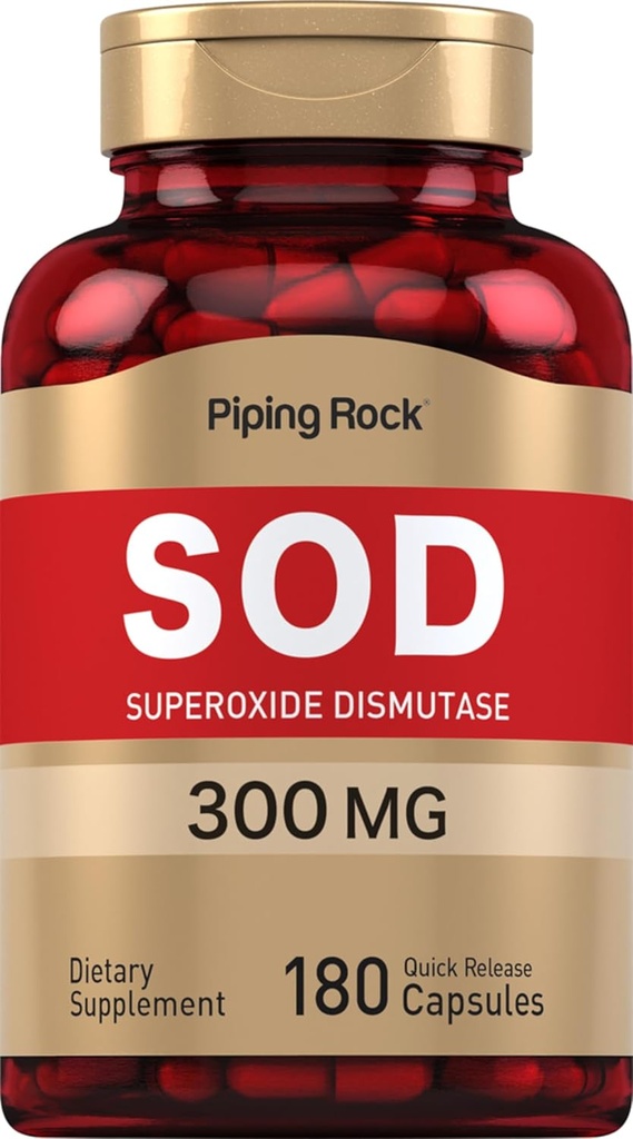 Piping Rock Superoxide Dismutase ← SOD tención 300 mg Silencio 180 Capsules Silencio No GMO, Gluten Suplemento gratuito