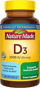 Nature Made Vitamina D3 1000 UI (25 mcg), Suplemento de vitamina D para Bone, Dientes, Muscle e Immune Health Support, 100 Softgels, 100 Day Supply