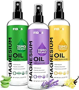 Fidus 100% Puro Magnesium Oil Spray con Lavender - Big 8 fl oz Topical Magnesium Chloride for feet, Organic Natural Magnesium Spray from Ancient Zechstein Seven Seabed Minerals