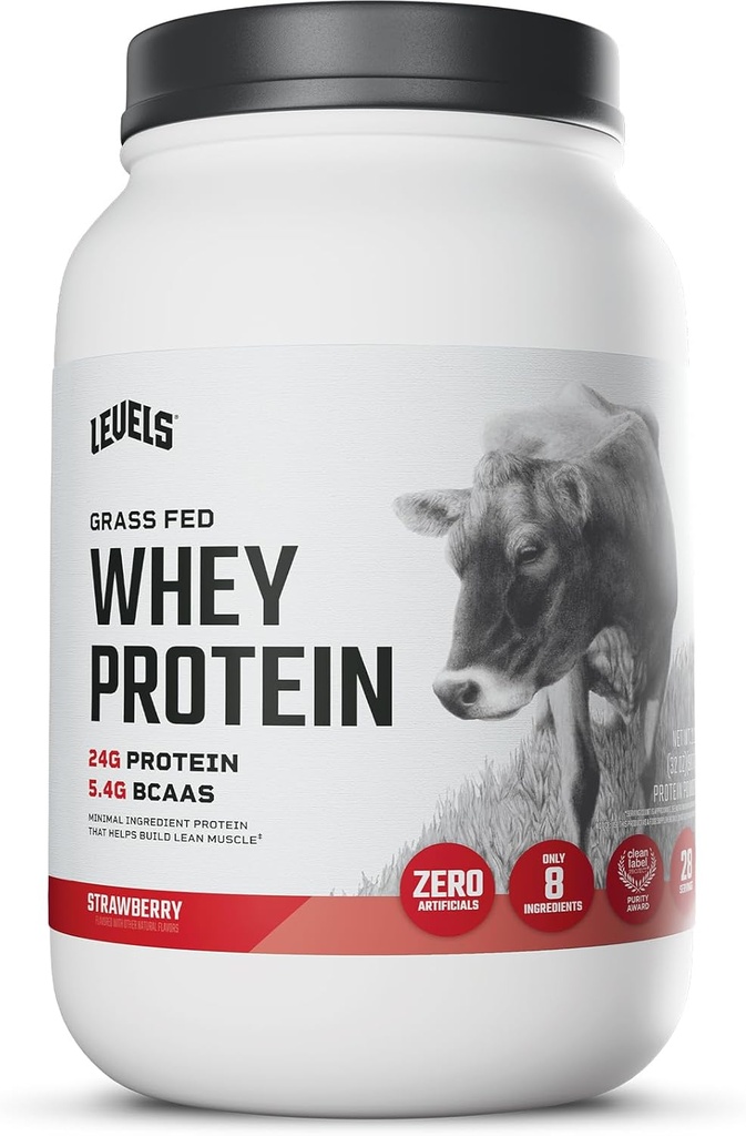 Niveles Grass Fed Whey Protein Powder, No Artificials, 24G de Protein, Fresa, 2LB