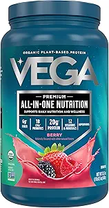 Vega All in One Nutrition Organic - 20g Plant-Based Pea Protein, Berry, 20 Servings, Vitaminas A &amp; C, Probiotics, Greens, Vegan, Keto, Gluten Free, 24.3oz (Packaging May Vary)