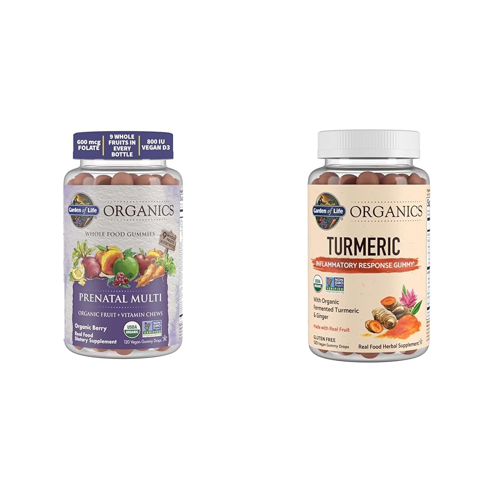 Garden of Life Organics Prenatal Gummies Multivitamin Bundle with 120 Turmeric Inflammatory Response Gummies
