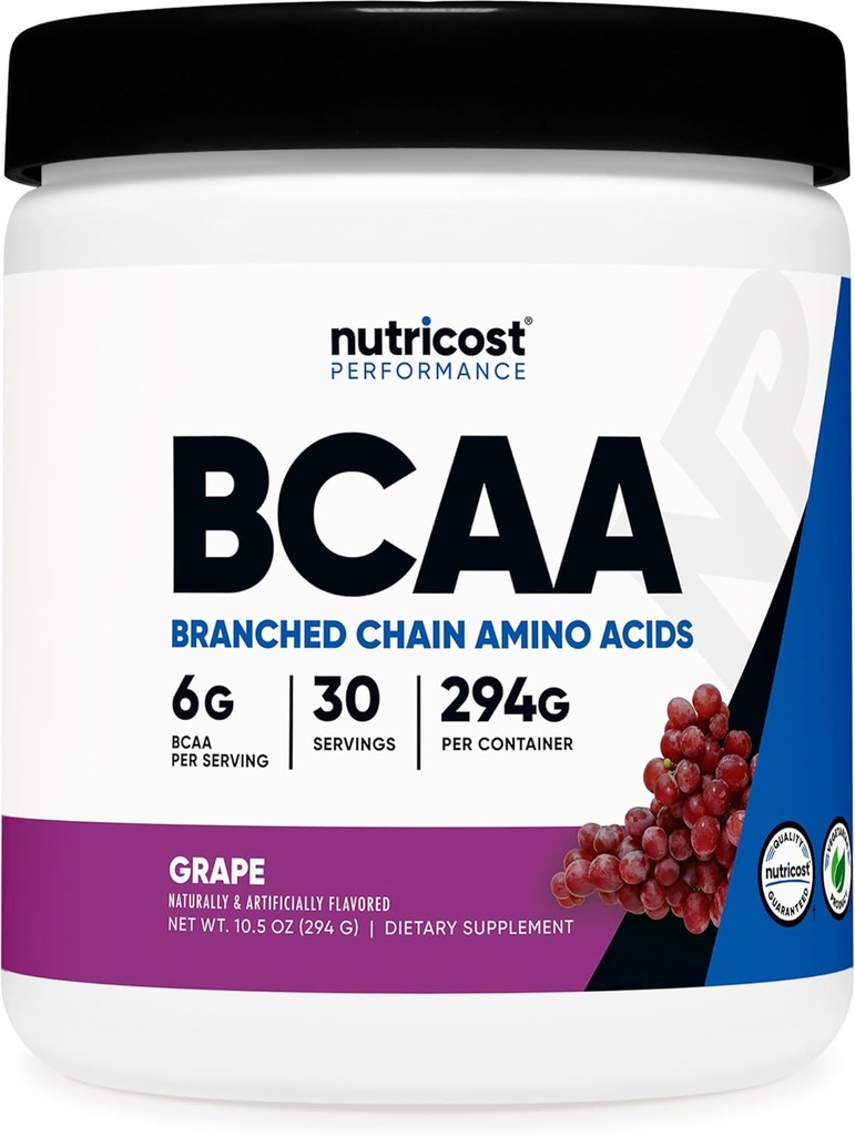 Nutricost BCAA Powder (Grapa, 30 Servimientos) - Optimal 2:1:1 Ratio, Vegetariano, No GMO