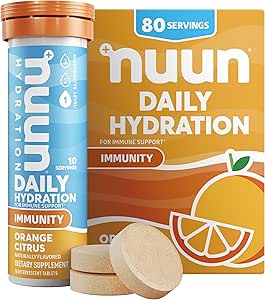 Nuun Immunity Electrolyte Tablets with Vitamin D, C, E, " A, Ginger, Elderberry, Magnesium " 4 Other Essential Electrolytes, Vegan, Orange Citrus, 8 Pack (80 Servings Total)