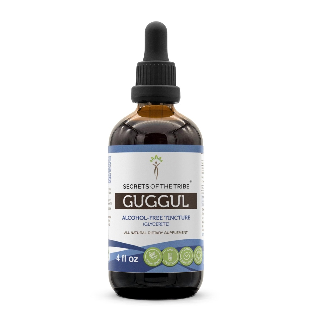 Secrets of the Tribe Guggul Tincture Alcohol-Free Liquid Extract, Guggul (Commiphora Mukul) Dried Gum (4 FL OZ)
