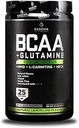 SASCHA FITNESS BCAA 4:1 + Glutamine,HMB,L-Carnitine,HICA ← Poderoso e Instant Powder Blend with Branched Chain Amino Acids (BCAAs) para Pre, Intra y Post-Workout ANTENatural Lemon Lime Flavor,362.5g