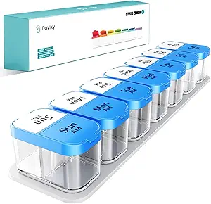 Organizador de píldoras Daviky, organizador de pilas diarios grandes, caja de píldoras XL 2 veces al día, organizador de píldoras semanales extra dos veces al día, cajas de píldoras Organizadores 7 días a.m., tenedor de pila grande