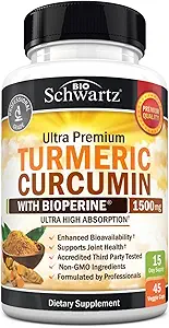 Curcumina Turmérica con extracto de cobre negro 1500mg - Alta Absorción Ultra Potent Turmeric Suplemento con 95% Curcuminoides y BioPerina - Capsúsulas no OMG para soporte conjunto - 45 cápsulas