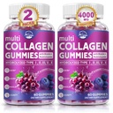 Nature's live Multi Collagen Peptides Gummies, Type I, II, III, V, X - Hydrolyzed Collagen Peptides Gummies, Supports Healthy Skin, Strong Nails & Thick Hair, Grape Blueberry Flavor, 60 Count, 2 Pack