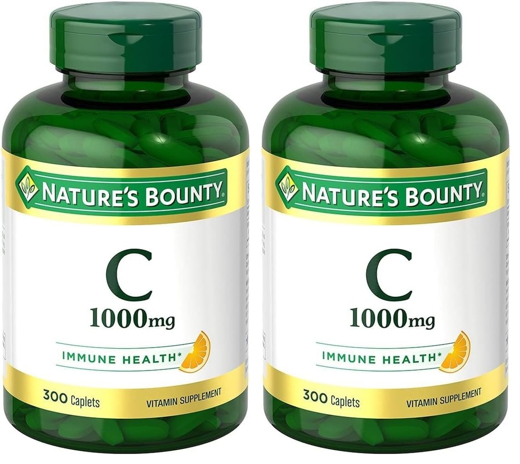 Nature's Bounty Vitamin C 1000mg, Supports Immune and Antioxidant Health, Vitamin C Supplement, 1 Per Day, 300 Vegetarian Caplets (Pack of 2)