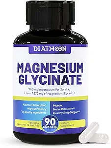 Magnesium Glycinate Capsules 380mg, Magnesium Supplement for Muscle, Heart, Nerve Support, 45 Sevings High Absorption, Non-GMO & Gluten Free - 90 Condes