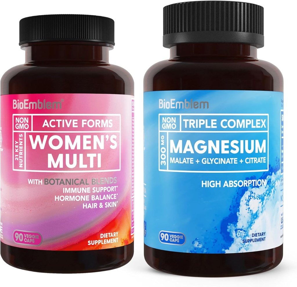 Complejo de magnesio triple de las mujeres de BioEmblem y necesidades multivitamínicas de salud cardiovascular y nutrición