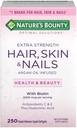 Esquí de pelo de rebote de la naturaleza y uñas 5000 mcg de biotina - 250 Tabletas caladas Regular &amp; Extra Strength (Extra Strength, Dos botellas cada uno de 250 Softgels)
