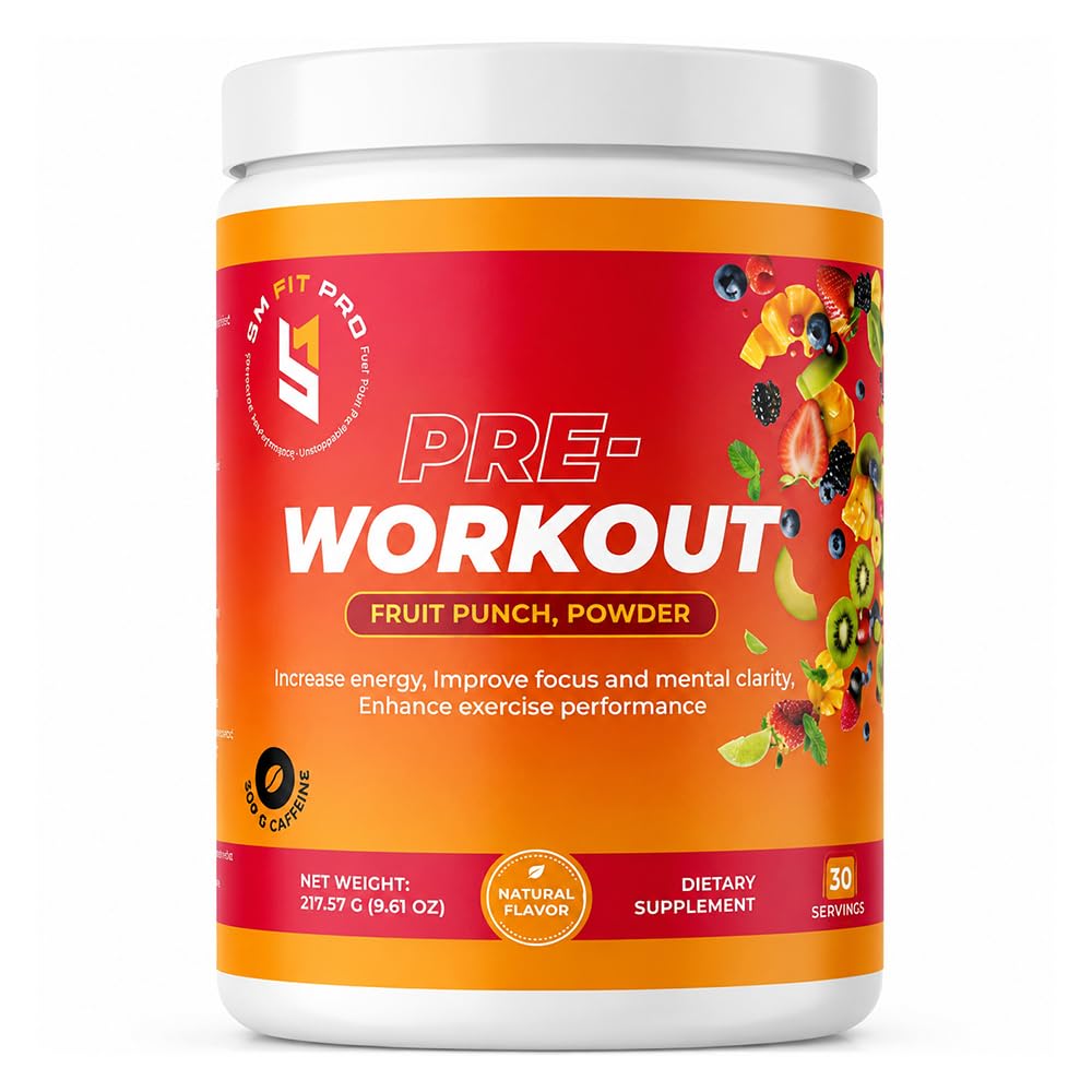 Pre Workout Powder Fruit Punch 30 Servings Dairy Free, GMO Free, Gluten Free, Soy Free, Lab Tested, GMP Certified