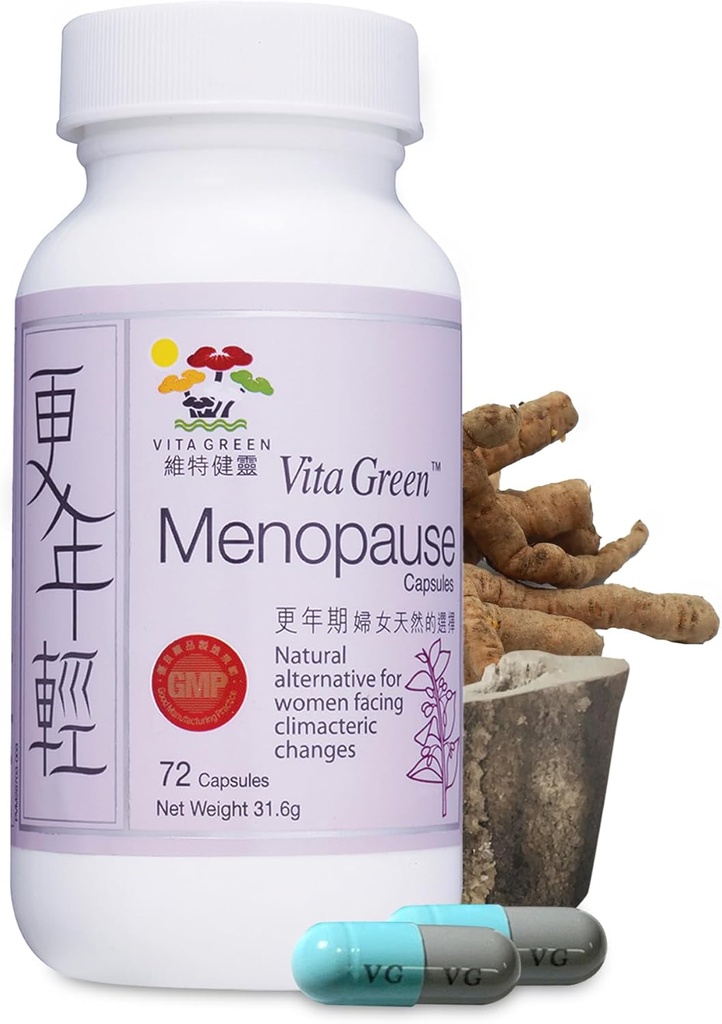 Vita Green Menopause Supplements for Women, Hot Flashes Menopause Relief, Menopausal Symptoms, Hormonal Skin & Hair Condition Improve, Sleep Relief, Night Sweats, 100% Natural - 72 Capsules