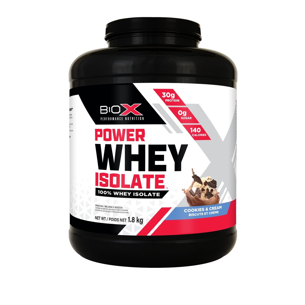 BioX Power Whey Isolate | 100% Ultra-Pure Whey Isolate Protein Powder | 30g Protein, Sugar Free, Low Lactose, & Low Carb Protein Powder | 52 Serving, 4LB (Cookies & Cream)