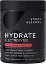 Sports Research® Hydrate Electrolytes Powder - Sin azúcar &amp; naturalmente saboreado con vitaminas, minerales y agua de coco - Soporta la hidratación - Cherry Pomegranate - 90 Servimientos