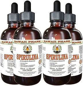 Extracto líquido libre de alcohol, Spirulina orgánica (Arthrospira platensis) Alga seco Glycerite Natural Herbal Suplemento, Hawaii Pharm, USA 4x4 fl.oz