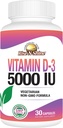 Rise-N-Shine Vitamina D3 5000 UI Suplementos para Hombres Mujer - Apoyos Salud Inmune - 30 Day Supply - 30 cápsulas vegetales