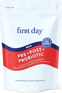 PRIMER DÍA 3 en 1 Probióticos para Hombres - Prebiótico, Probiótico &amp; Suplemento Postbiótico – Hombres Probiótico para Salud Digestiva, Salud Oral, Función Inmunitaria, Energía, Salud Gut para Hombre – 30 días de suministro