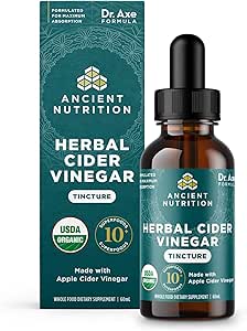 Nutrición antigua Herbal Apple Cider Suplemento de Vinagre con Superalimentos & Antioxidantes, Manzana orgánica Vinagre Tintura, USDA Certified Organic, Vegan, Gluten-Free, 2 oz, 30 Servings