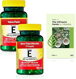 Spring Valley Vitamina E Heart Health Suplemento dietético Softgels, 180 mg (400 UI), 200 Cuenta, 2-Pack + Exclusiva VitaMax Guía de vitaminas (3 artículos)