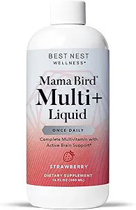 Best Nest Wellness Mama Bird Liquid Multi Plus - Liquid Multivitamin for Brain & Energy Support Methylated Vitamins - Gentle Digestive Health Formula - Strawberry, 16 fl oz (60 Servings)