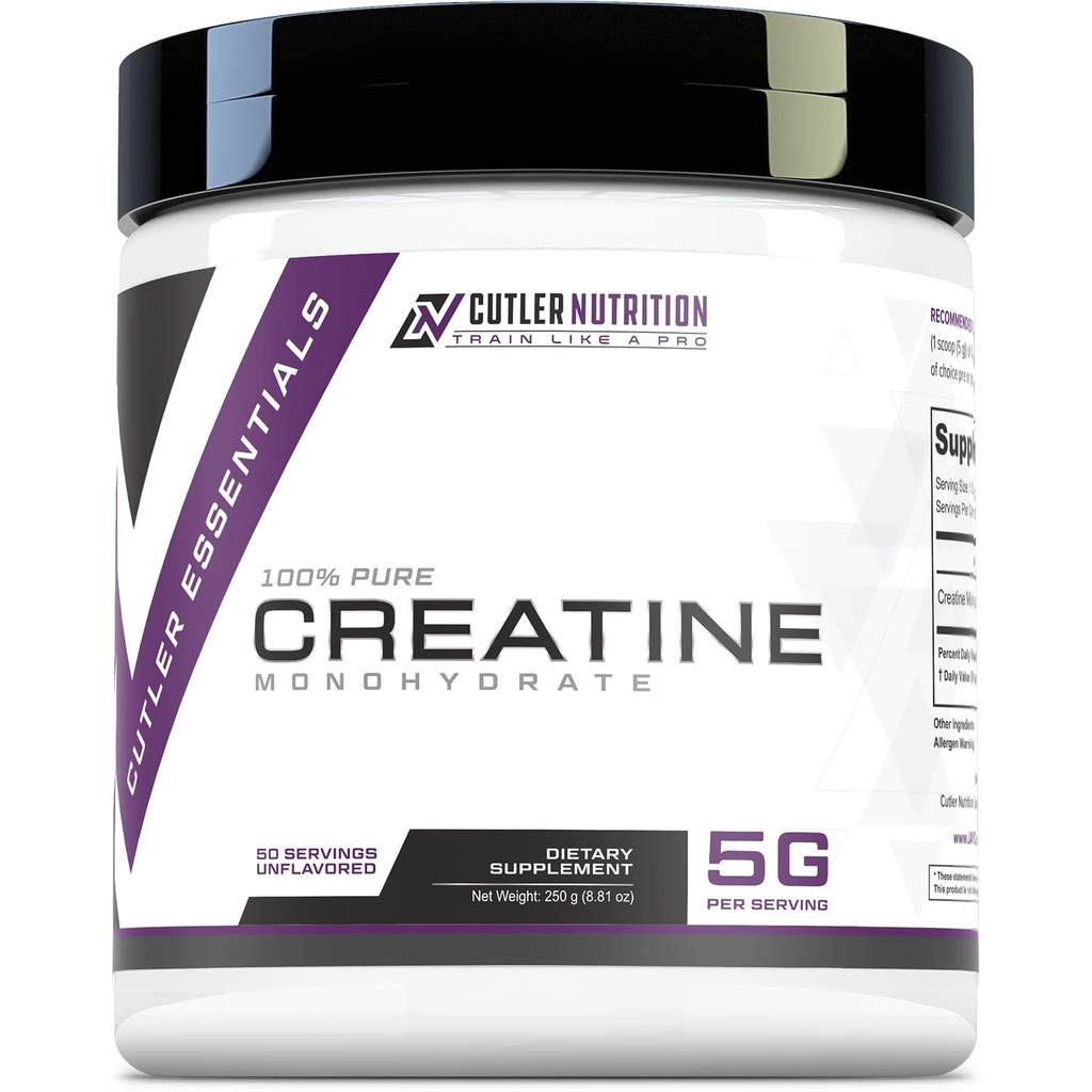 Cutler Nutrition Pure Creatine Monohydrate - 5g Por Serving 50 Servings - Premium Muscle Builder Mejoras Strength Performance & Recuperación - Desarrollado para una mezcla fácil