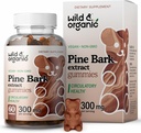 Wild &amp; Organic Pine Bark Extract Gummies 300mg - Antioxidant Support w/French Maritime Pine Bark Tree - Pinus Pinaster Supplements - 60 Antioxidant Gummies - Vegan, Non-GMO