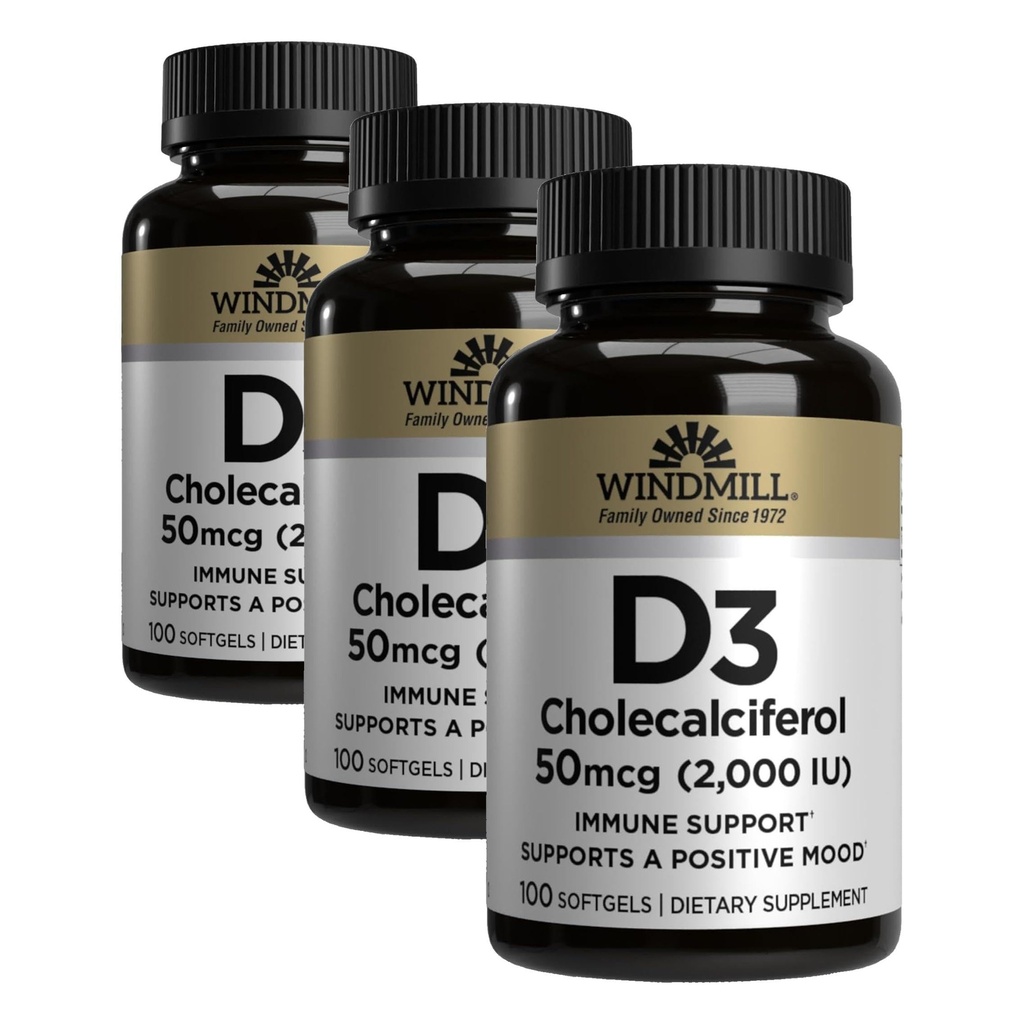 Windmill VIT D 2000 IU SOFTGELS WMILL 100 (Pack of 3)