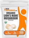 BulkSupplements.com Organic Lions Mane Mushroom Powder - Lions Mane Powder, Mushroom Supplement - Vegan & Gluten Free, 1g per Serving, 1kg (2.2 lbs) (Pack of 1)