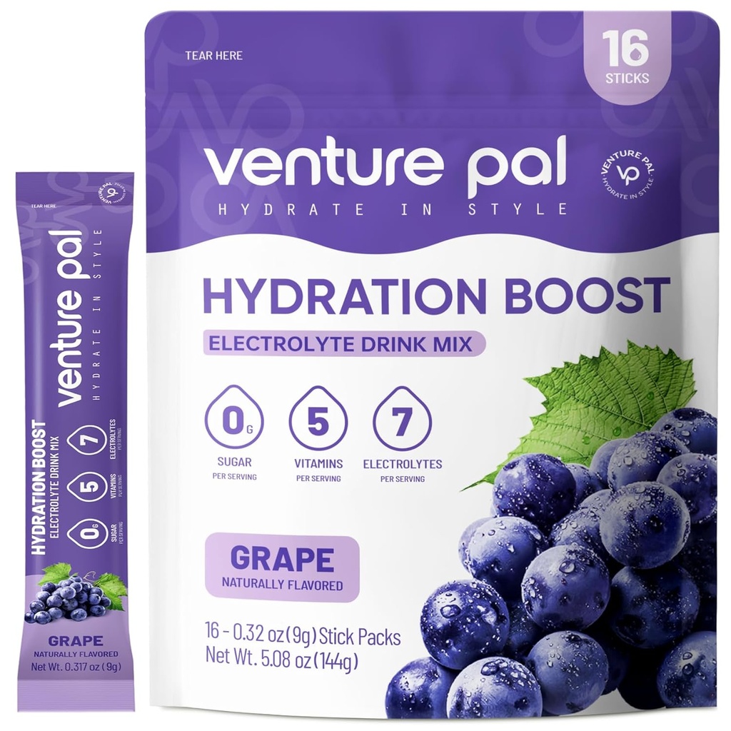 Venture Pal Sugar Free Electrolyte Powder Packets - Liquid Daily IV Drink Mix for Rapid Hydration " Party Recovery TEN 5 Vitaminas " 7 Electrolytes Anterior Keto Friendly ← Non-GMO TEN Certified Vegan TEN 16 Sticks