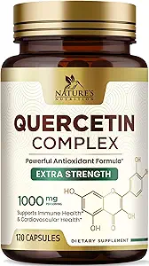 Quercetina Suplemento 1000mg - Soporte natural de base vegetal para Immune, Celular, respiratorio " Cambios estacionales - Extra Strength Quercetin Dihydrate de Sophora Japonica - 120 Veggie Capsules