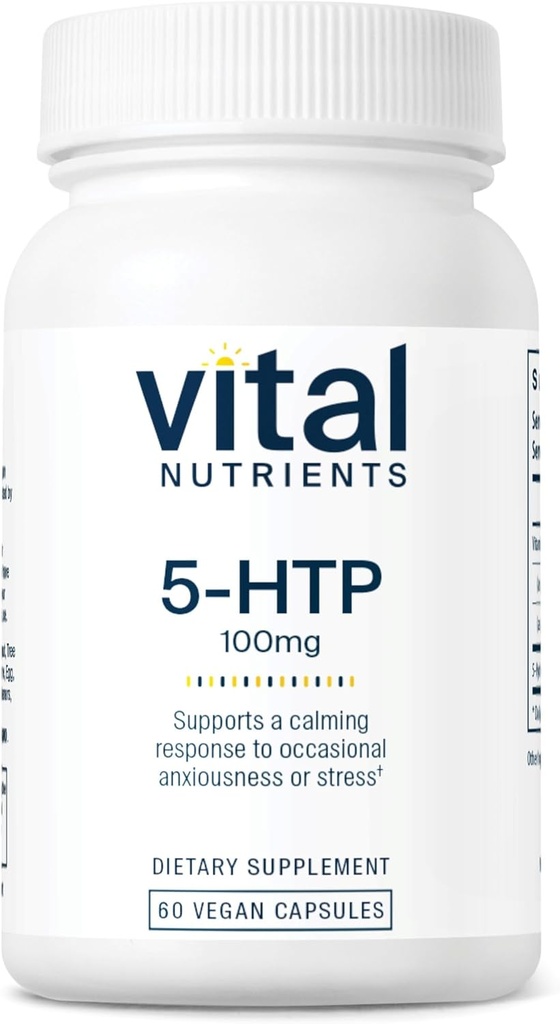 Vital Nutrients 5-HTP 100mg (5-hidroxitryptophan) Silencio Vegan Serotonin Support Suplemento* ← Sleep and Stress Support ⋅ 5HTP and Vitamin B6 ← Gluten, Dairy, Soy Free ← Non-GMO Silencio 60 Capsules