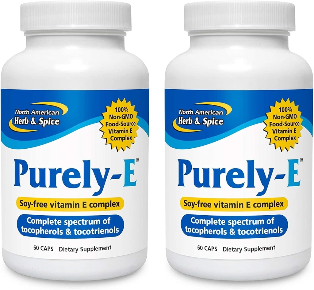 NORTH AMERICAN HERB &amp; SPICE Purely-E - 60 cápsulas, Pack of 2 - Supports Healthy Hair, Skin & Nails - from Sunflower Oil, Pumpkin Seeds & African Red Palm Oil - Non-GMO - 120 Total Servings