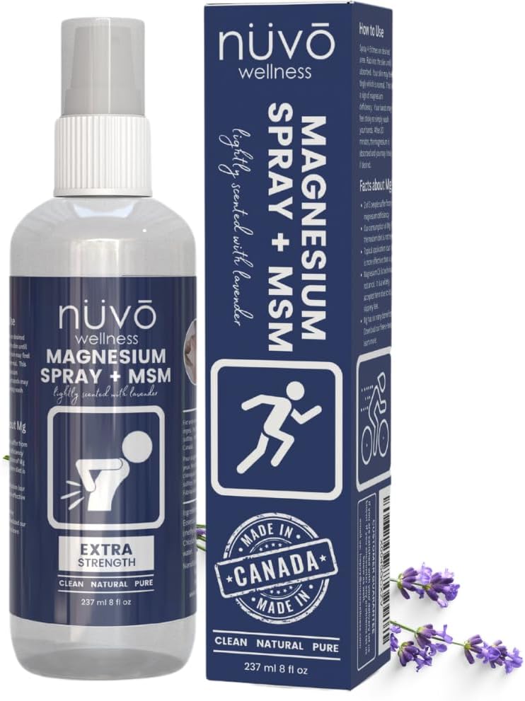 Nuvo Wellness Magnesium Spray con MSM – Extra Strength – Light Lavender Scent – 12oz