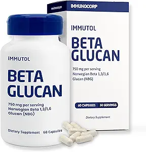 Immutol Immune Support Supplement with 750mg of Beta Glucan 1,3 1,6 - Natural Ingredients, High Potency to Boost Immunity and General Wellness, 60 Capsules (60)