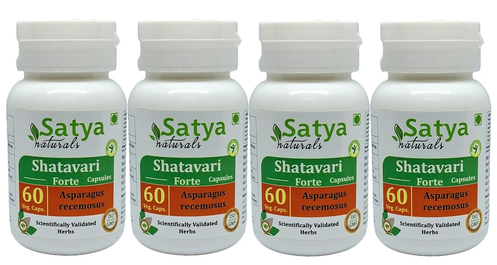 Shatavari Forte Capsules 500 mg. 60 Veg. Capsule | Shatavari (Asparagus Racemosus) Extract Capsules for Men and women | Ayurvedic Herbal Supplement/Remedies | 10:1 Forte (4 Bottles of 60 Capsules)