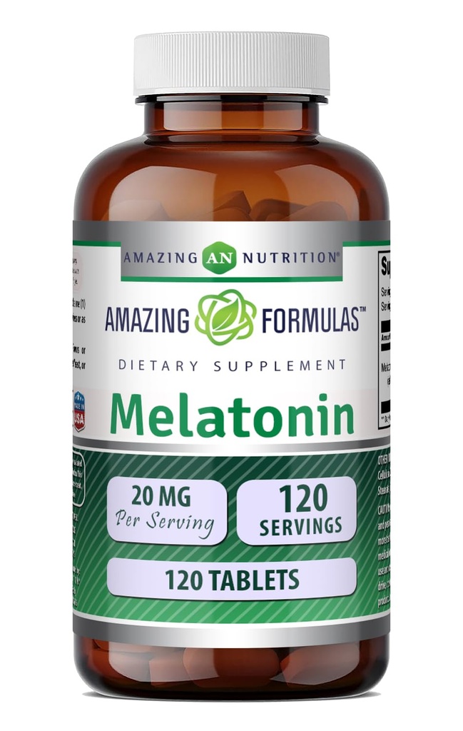 Amazing Formulas Melatonin Supplement | 20 Mg Per Serving | Tablets | Non-GMO | Gluten-Free | Made in USA (1 Pack, 120 Count)