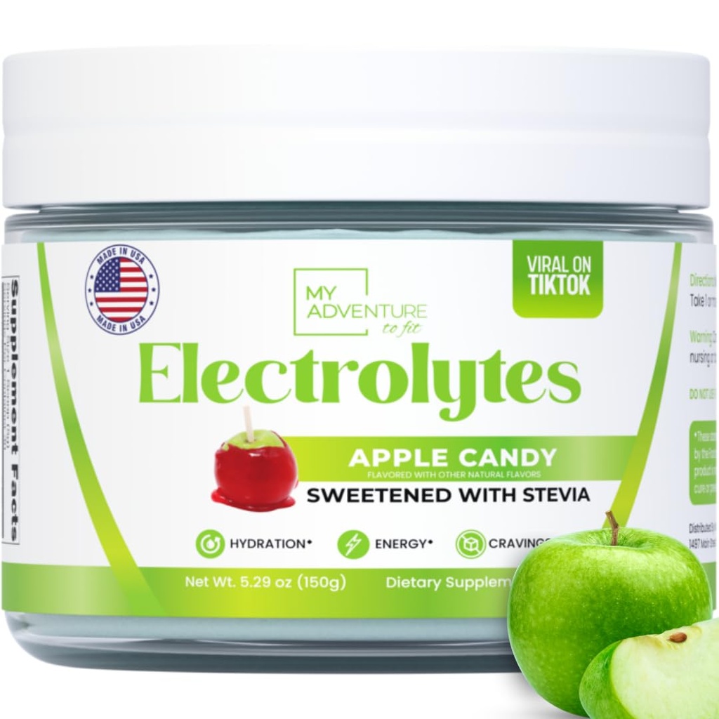Zero Sugar - Apple Candy Electrolytes Polvo - Refreshing Hydration - Caffeine Free Energy with All Natural Ingredients - Vegan, Keto y Paleo - Sugar Free Electrolytes Drink Mix - with 30 Servings