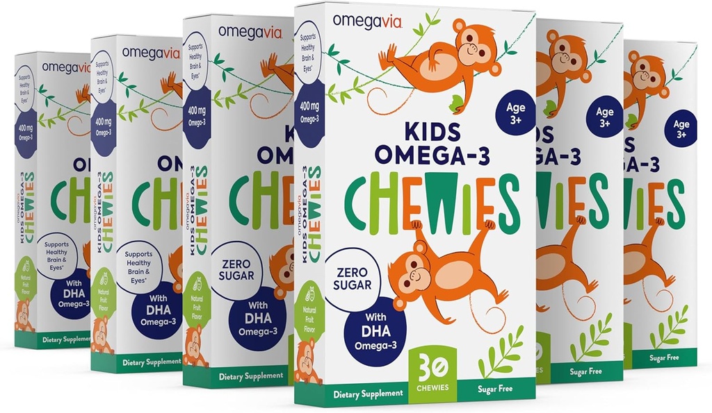 Omega 3 Gummies - Ultra-High DHA Chewable Gel Gummy - para los niños apoya la salud del cerebro y del ojo - sabor natural sin azúcar - niños Omega 3 Fish Oil Gummies (6 Pack)